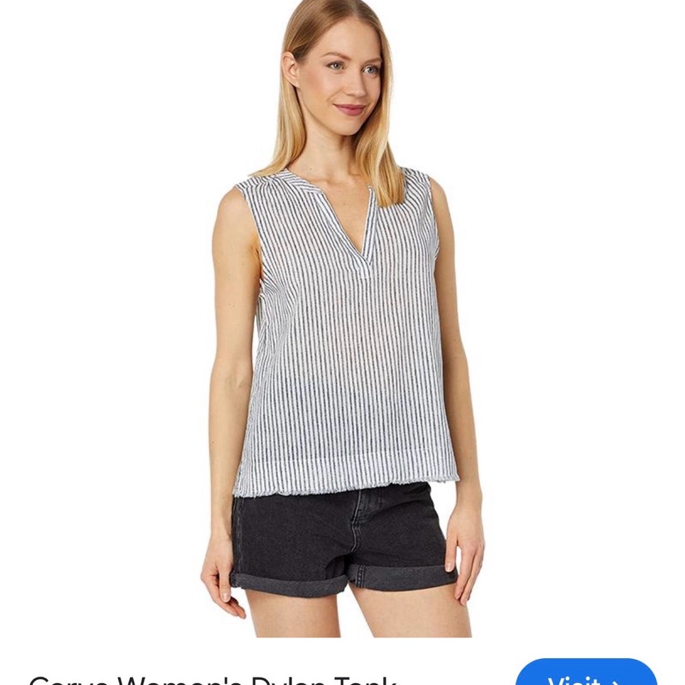 Carve Designs Striped Sleeveless V-Neck Tank Top - White & Navy